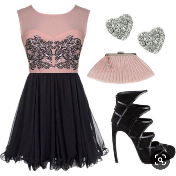 Rickety Rack | Dresses | Rickety Rack 64 Pink Black Mesh Sequin Skater ...